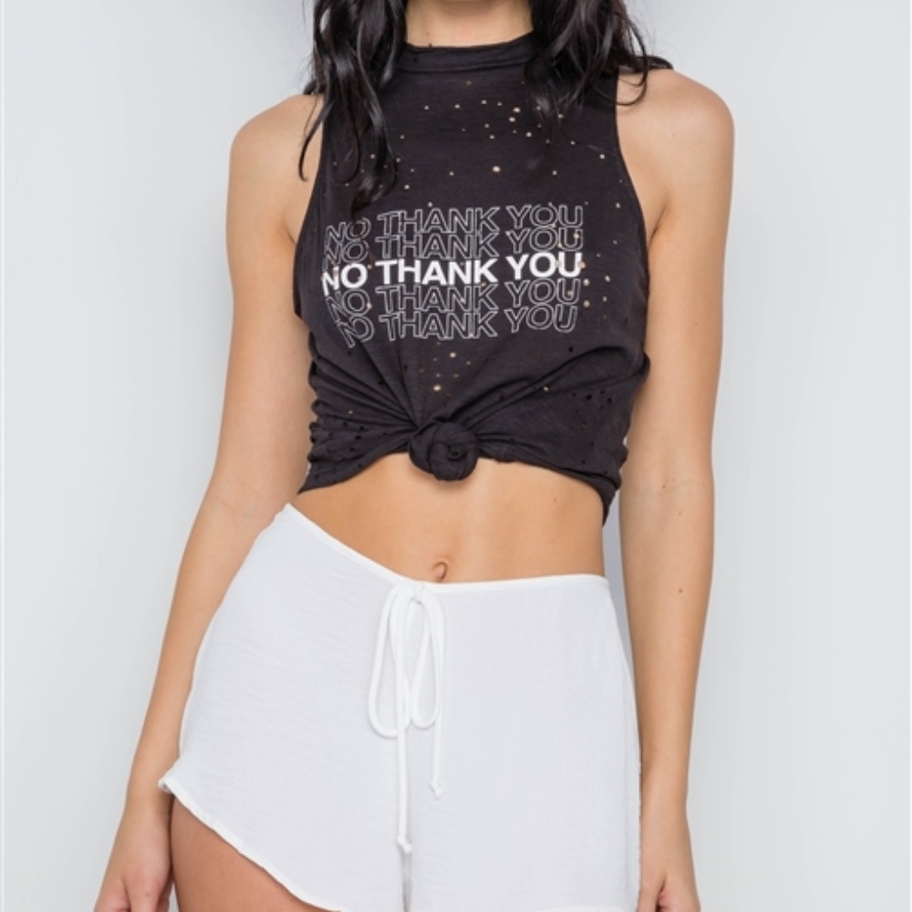 NO THANK YOU DISTRESSED TANK black